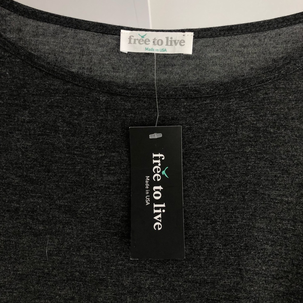 NWT Free to Live Charcoal Gray Elbow Sleeve Flowy Top